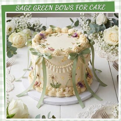 30 Pack Sage Green Bow Cake Toppers Ribbon Bows for Cake - color: Sage Green