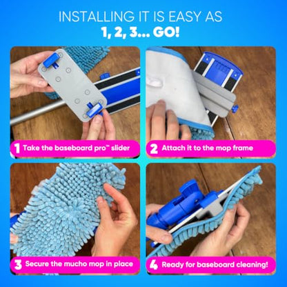 Microfiber Wholesale Baseboard Pro Mucho Mop, Chenille Microfiber Pad, 70" Handle, for Baseboards, Hardwood, Tile and Laminate Floors, 2.5 lbs - size: Baseboard Pro Kit