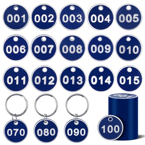 1-100 Numbered Key Tags, Round Metal Tags, Key Chain Labels, Key Tag for Home, Office and Garage, Dorm Keys, House Lockers (Blue) - color: 1-100 Blue
