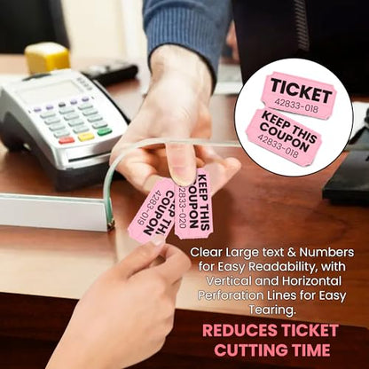PM Company 2000 Pcs (1000 Pairs) Raffle Tickets Double Roll, 50/50 Pink - color: Pink