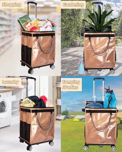 Reusable Grocery Bags on Wheels, Rolling Tote Bag, Starry Gold - color: Starry Gold