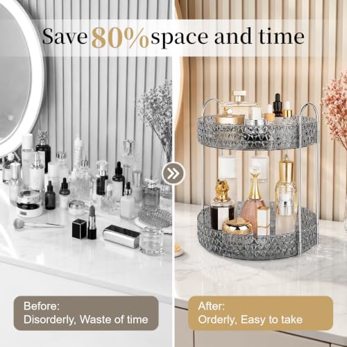 Large Capacity Rotating Makeup Organizer Perfume Stand Holder, 2 Tier Gray - color: Gray, size: 2 Tier (Standard)
