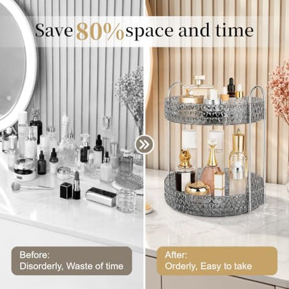 Large Capacity Rotating Makeup Organizer Perfume Stand Holder, 2 Tier Gray - color: Gray, size: 2 Tier (Standard)