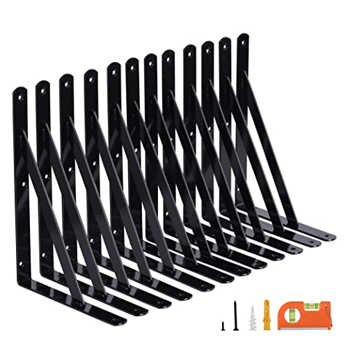 NEODROP 12-Pack 8 Inch Heavy Duty Shelf Brackets, Large Wall Bracket for Floating Shelves, Black Powder-Coated Steel, - size: 8 Inch, style: 12 Pack