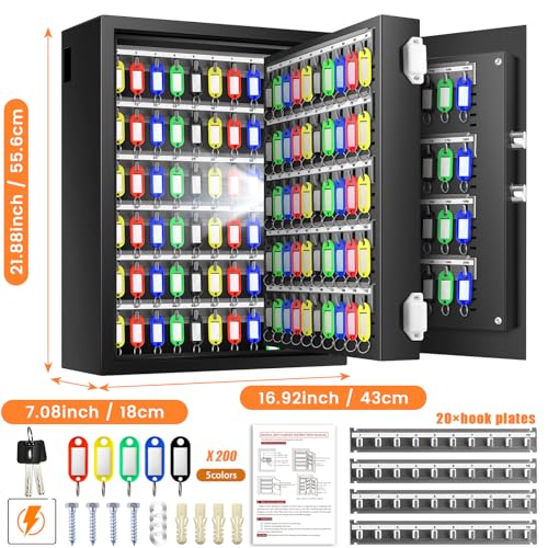 200 Keys Heavy Duty Fireproof Key Lock Box Wall Mount with Code&Hook Plates - size: 200 Keys