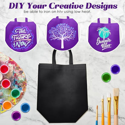 Reginary 50 Pcs Reusable Tote Bags Shopping Bags Non Woven, Black, Purple - color: Black, Purple