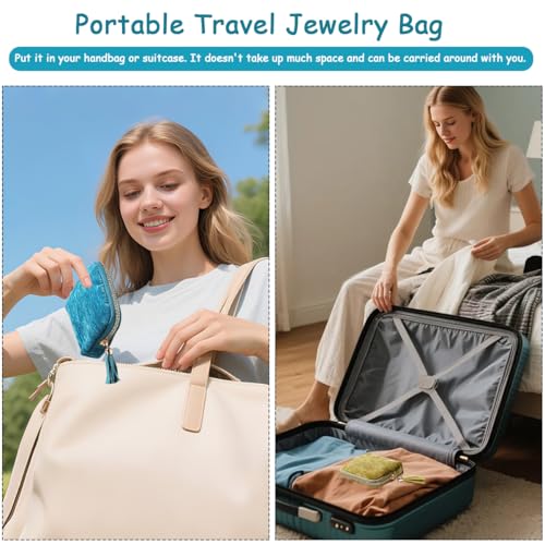 2 PCS Velvet Travel Jewelry Cases Portable Zipper Pouch Jewelry Organizer Storage Pouchs with Tassel Anti-Scratch Storage Case for Women Girls Earring Crystal Bracelet Ring Bangle