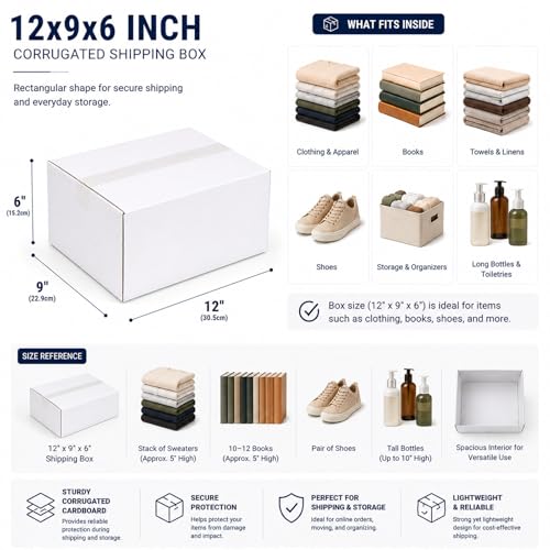12x9x6 White Shipping Boxes, 25 Pack - size: 12x9x6 Inch