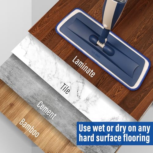 Wet Spray Mop for Floor Cleaning with 14 oz Bottle & 3 Microfiber Pads - color: 03-blue