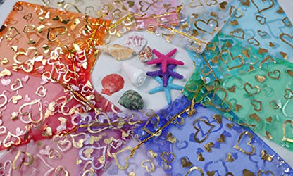 Stratalife 4"x6" Heart Printed Organza Bags with Drawstring, 100PCS - color: 100pcs Mix 4X6