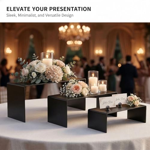 Display Stand Risers 3 Pcs, Stainless Steel - Black - color: Black