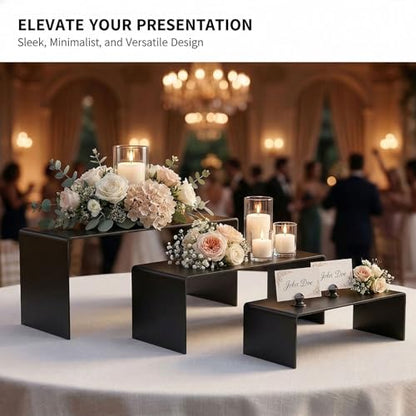 Display Stand Risers 3 Pcs, Stainless Steel - Black - color: Black