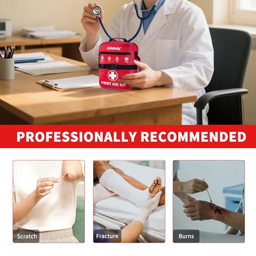520 Pieces Premium First Aid Kit - Large Emergency Medical Kit for Survival, Car, Home, Travel, Camping, Backpack, Hiking, School (Red) - color: Red