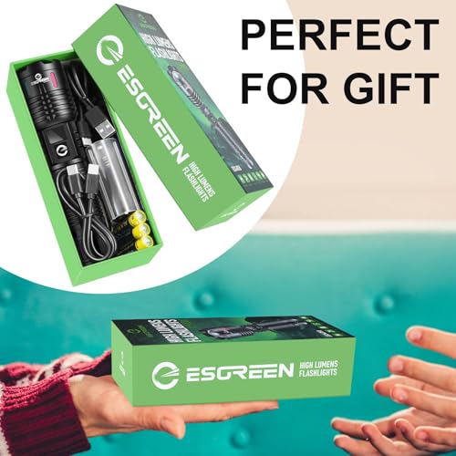 Esgreen Super Bright LED Rechargeable Flashlight High Lumen 100000 – 2-Mode - size: 1 Pack - Medium