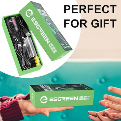 Esgreen Super Bright LED Rechargeable Flashlight High Lumen 100000 – 2-Mode - size: 1 Pack - Medium