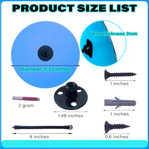 17.33" HD Frameless Acrylic Convex Mirror, Wide Angle Blind Spot Mirror - size: 17.33 inch wide-angle lens+base
