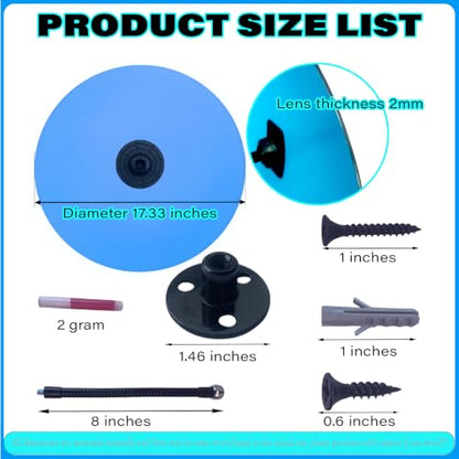 17.33" HD Frameless Acrylic Convex Mirror, Wide Angle Blind Spot Mirror - size: 17.33 inch wide-angle lens+base