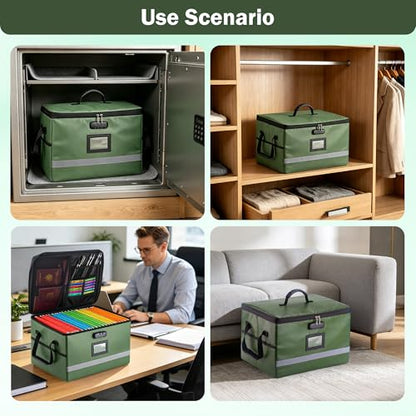 EXLIFBAG Fireproof File Organizer with Lock, 1 Layer - color: Green, size: 1 Layer