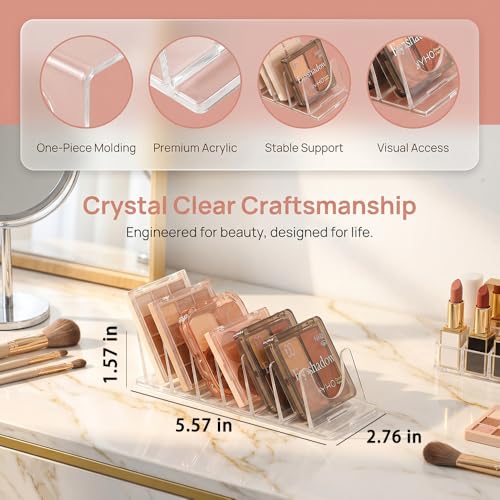Acrylic Makeup Eyeshadow Palette,Organizer W/Removable Dividers 6 Space Vanity Desk Storage Fits All Palette Sizes - Clear