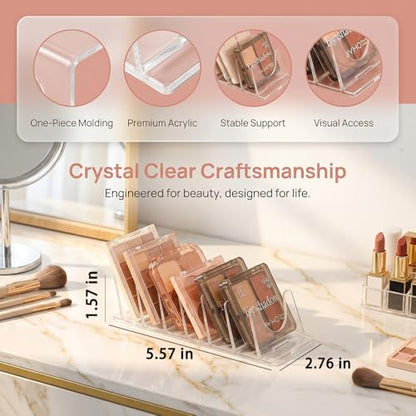 Acrylic Makeup Eyeshadow Palette,Organizer W/Removable Dividers 6 Space Vanity Desk Storage Fits All Palette Sizes - Clear