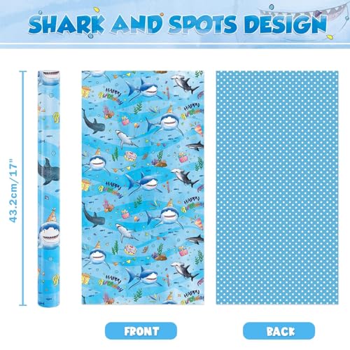 WERNNSAI Shark Reversible Wrapping Paper, 33ft Blue Baby Wrapping Paper - color: Blue Shark