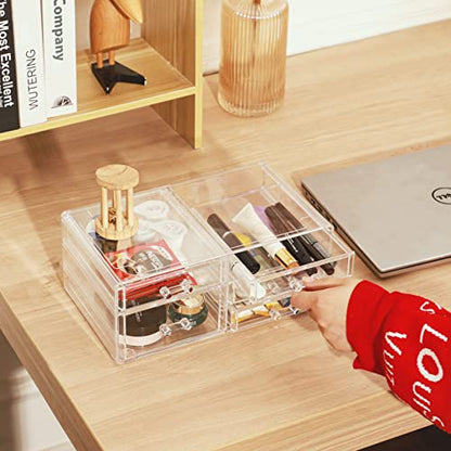 Cq acrylic Clear Stackable Storage Drawers,5 Drawers Acrylic organizers For Vanity Counter,Large Plastic Clear Drawer Organizers For Bathroom Medicine,Craft,Beauty Supplies,Pack of 1 - size: 4 Small Drawers, 1 Medium Drawer