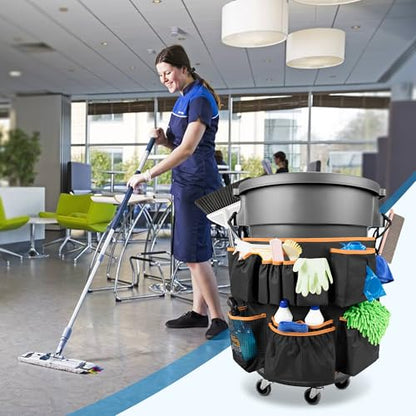 HODRANT Trash Can Caddy Bag with 13 Pockets Fit 32-55 Gallon Garbage Bin - color: Black with orange edge