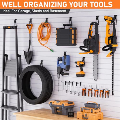 INCLY 36 Pack Heavy Duty Slatwall Hooks, Black Garage Slatwall Panel Accessories Utility Hooks, Slat Wall Hanging Hooks and Hangers for Garages, Sheds, Basements