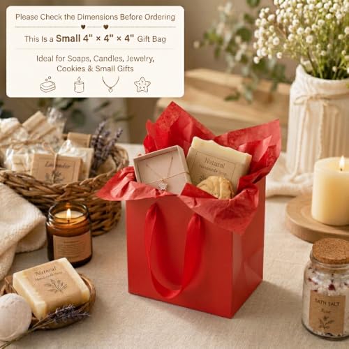 Aosric Red Square Gift Bags with Tissue Paper, 24 Pack 4x4x4 Inch - color: Red