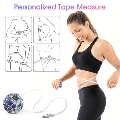 Retractable Mini Leather Tape Measure, Auto Retract Puzzle - color: Blue Puzzle Floral