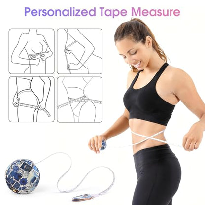 Retractable Mini Leather Tape Measure, Auto Retract Puzzle - color: Blue Puzzle Floral