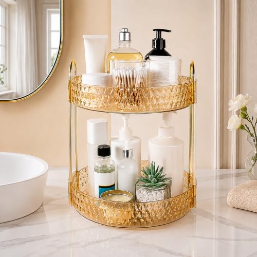 Large Capacity Rotating Makeup Organizer Perfume Stand Holder, 2 Tier Gold - color: Gold, size: 2 Tier (Standard)