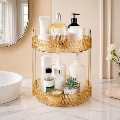 Large Capacity Rotating Makeup Organizer Perfume Stand Holder, 2 Tier Gold - color: Gold, size: 2 Tier (Standard)