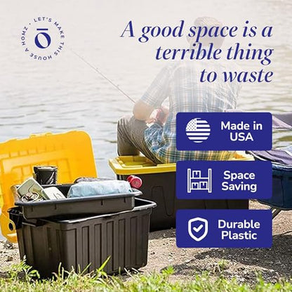 HOMZ Durabilt Plastic Storage Bins with Lids, 15 Gal, Black/Yellow, 2 Pack - color: Black Base/Yellow Lid, size: 15 Gallon (Pack of 2)