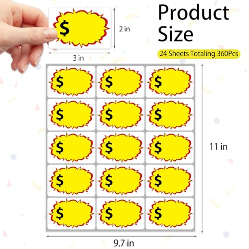 360Pcs Yard Sale Price Stickers - Multi-Use Garage Stickers With Space to Write Pricing - Removable Adhesive for Flea Markets, Retail, Estate Sales, Rummage - color: Yellow