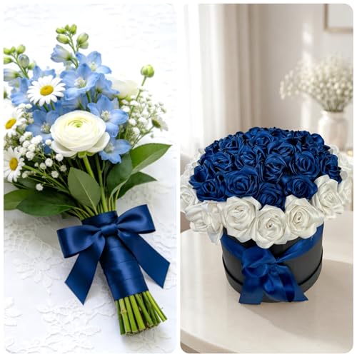 KINGLAKE Double Faced Navy Blue Satin Ribbon - 1-1/2 Inch x 50 Yards - color: Dark Blue