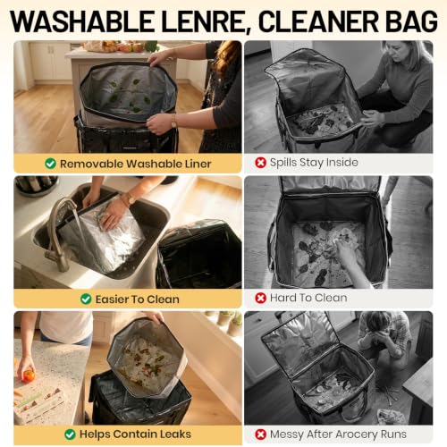 66L Rolling Grocery Bag on Wheels with Washable Leak-Resistant Liner - color: Black - a, size: Medium