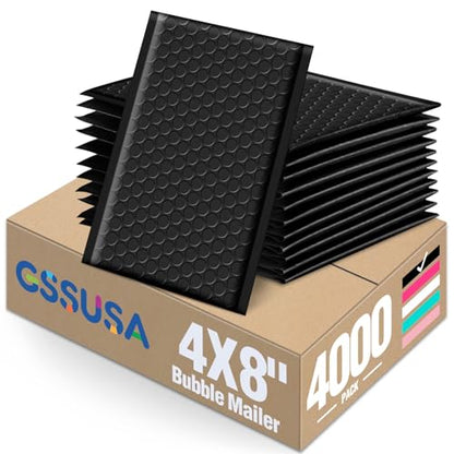 GSSUSA Black Bubble Mailers 4x7" 4000 Pack Padded Envelopes Self Seal - color: Black, size: 4x8 4000PC