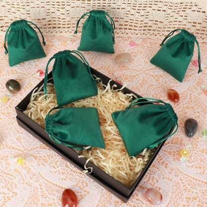 Tapleap 12Pcs Small Jewelry Bags, 3x4” Green Velvet Drawstring Coin Pouch - color: Green, size: 3x4in