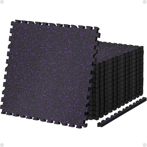 AIRHOP 0.79" Thick Gym Flooring for Home Gym, 48 Sq Ft Rubber Top Gym Mat - color: Black/Purple, size: 48 Sq Ft (12 Tiles)