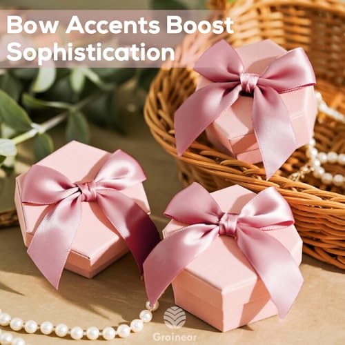 50 Pcs Rose Gold Satin Ribbon Bows, 3.5" x 3.5", with Twist Ties - color: Rose Gold