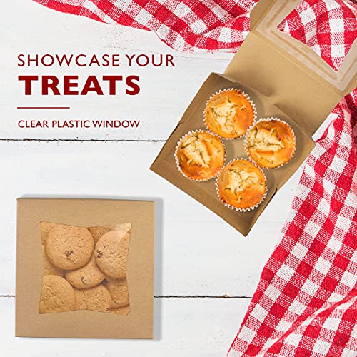 Fit Meal Prep 25 Pack Bakery Boxes with Window 6x6x3 Kraft Cake Box Cardboard Bakery Packaging for Cupcake, Cookies and Pastry, Auto-Popup Treat Box Charcuterie Box for Valentine's Day, Christmas - color: Brown