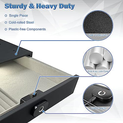Quick-Access Biometric Drawer Pistol Safe with LED Light