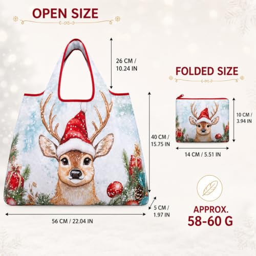 Foldable Grocery Tote Bag, Sunflower Print Shoulder Bag for Errands Travel - color: A3-christmas Reindeer