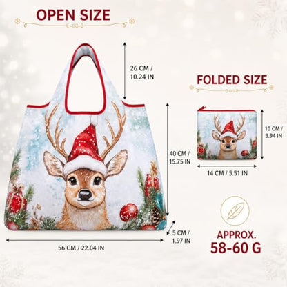 Foldable Grocery Tote Bag, Sunflower Print Shoulder Bag for Errands Travel - color: A3-christmas Reindeer