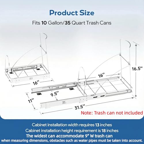 Pull Out Trash Can Under Cabinet & Under Sink, Heavy Duty Slider Organizer