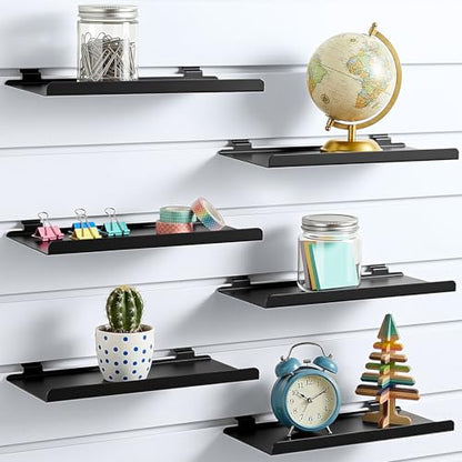 DoubleFill 6 Pcs Slatwall Shelves Metal Slat Wall Shelf, Black, 14 x 6 Inch - color: Black, size: 14 x 6 Inch
