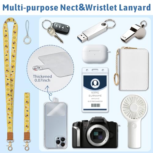 Piefly Bee Kind Lanyard Wallet with ID Badge Holder, Small RFID Keychain - color: Bee