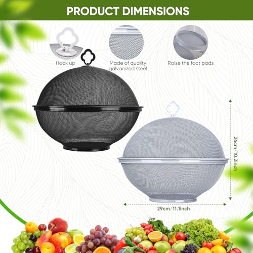 Fruit Fly Proof Fruit Storage Basket, Metal Mesh Fruit Bowl w Lid Black2PCS - color: Black/2PCS