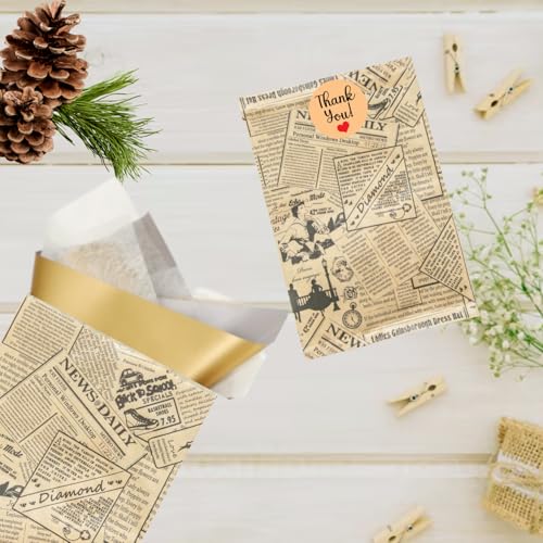 Novel Box 100 Pack Newsprint Kraft Print Flat Merchandise Bags 6x9 in - color: Newsprint Kraft, size: 6" x 9" Inches